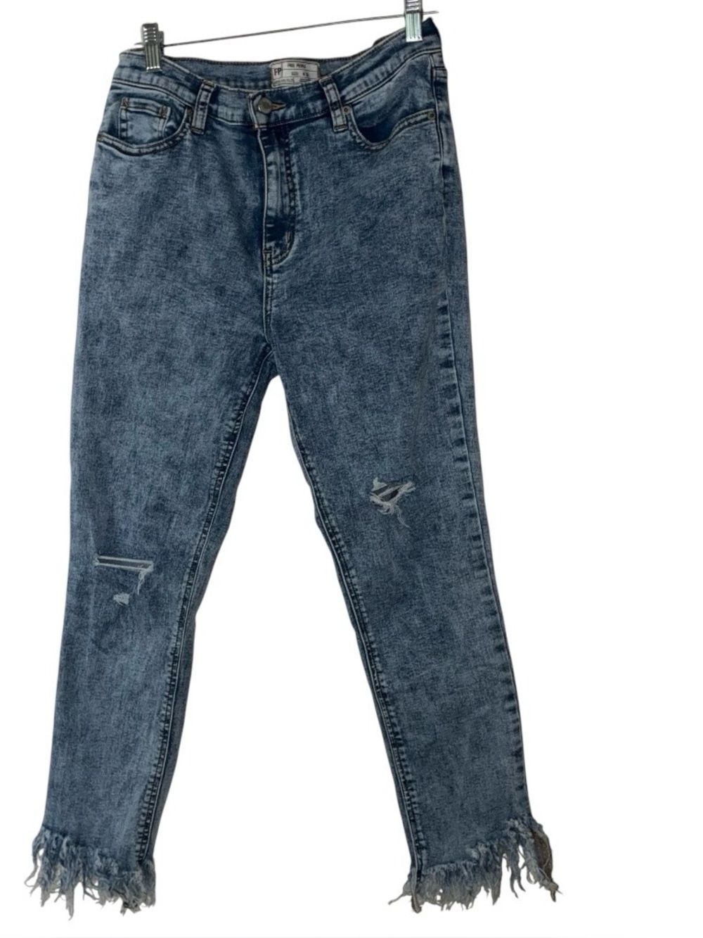 Free People Great Heights Frayed Destroyed Skinny Jeans Washed Blue Sz 30